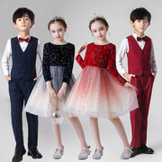 元旦儿童演出服小学生大合唱女童红色礼服舞蹈蓬蓬裙朗诵表演服装