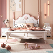 儿童床粉色单人1米5实木床美式现代简约卧室储物1.2米女孩公主床