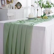 森系春天绿色甜品台桌布雪纺婚礼庆宴会布置背景装饰拍摄道具桌旗