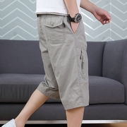 七分裤男士夏季薄款浅灰色，过膝大裤衩子，潮流休闲纯棉运动7分短裤