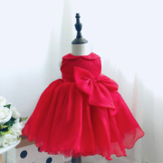女童礼服儿童红色娃娃领公主裙过年连衣裙主持演出裙子大童短裙