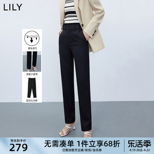 甄选LILY女装时尚通勤显瘦黑色西裤九分休闲裤
