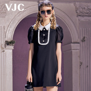 vjc威杰思春夏女装，法式黑色连衣裙，小个子显瘦赫本风裙