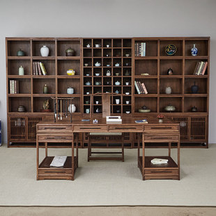 新中式书画桌实木禅意，书房画案黑胡桃老榆木，办公书法桌家具