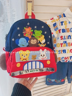 miki日系儿童动物刺绣贴书包，重工小汽车书包，幼儿园学前幼儿背包
