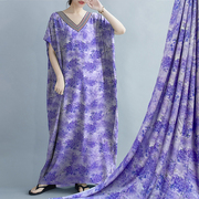 真丝棉绸布料垂感不皱夏季高档服装，面料紫色印花丝绸贡缎绵绸薄款