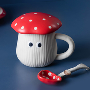 陶瓷水杯杯子带盖马克杯陶瓷杯咖啡杯杯子女2023可爱蘑菇杯