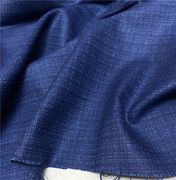 大牌进口藏青色蓝色交织精纺，真丝羊毛布料西装裤子面料设计布料