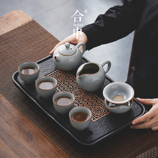 汝窑茶具套装家用陶瓷功夫茶壶泡茶杯中式轻奢高端茶具茶台一整套
