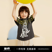 迪迪鹿男童t恤夏季机器人，圆领潮酷童装，儿童印花休闲短袖