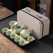 汝窑旅行功夫茶具套装，便携式泡茶高档茶杯，泡茶壶茶杯公司商务