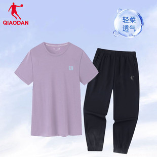 中国乔丹运动套装女2024夏季短袖长裤品牌中年妈妈跑步休闲服