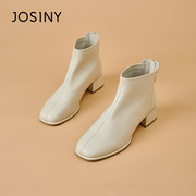 卓诗尼白色时装靴女2023冬季粗跟马丁靴法式短靴加绒切尔西靴