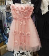 粉色晚轻礼服裙女法式高端轻奢小众气质名媛高级感花朵抹胸蓬蓬裙