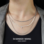 SOUNDER WANG 游离系列 三层叠戴小珍珠蛇骨项链 原创设计锁骨链