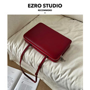 EZRO简约主义设计感双层信封包大容量学院风真皮单肩斜挎女包