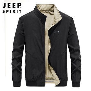 jeep吉普男装双面穿夹克，男宽松大码中年长袖，立领弹力休闲商务外套
