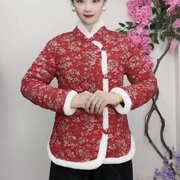 中式唐装棉衣女冬装棉服，外套妈妈民族风，复古驼绒女士花棉袄
