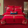新婚庆床上被套四件套全棉纯棉刺绣花大红色现代中式婚房床品高端