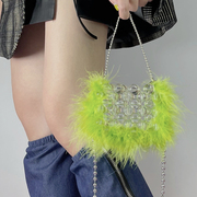 髦bing原创设计透明珠珠链条手包手工，编织水晶包包mini包口红包