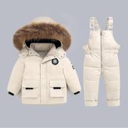 宝宝儿童羽绒服套装男女童婴儿12-韩版3岁-冬装背带裤两件套