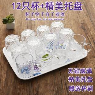 家用玻璃水杯套装6只装茶杯，套装带杯架水壶，花茶杯啤酒杯柠檬水杯