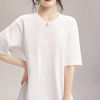 夏季韩版宽松大码过臀中长款白色，圆领短袖t恤女棉线背心上衣