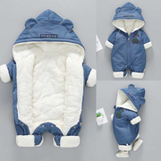 婴儿秋冬连体衣宝宝加绒加厚棉袄新生儿，保暖爬服反光熊哈衣外出服