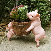 真自在可爱小猪摆件花盆猪年七夕节生日礼物创意摆件送男生女生礼
