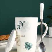创意陶瓷马克杯带盖勺牛奶杯咖啡杯，情侣对杯，学生喝水杯家用杯子