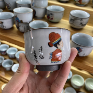 景德镇中式官窑手绘陶瓷品茗主人杯情侣单杯女开片可养茶杯礼盒装