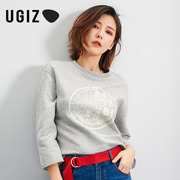 UGIZ春秋季韩版女装时尚印花百搭长袖圆领T恤上衣女UATD198