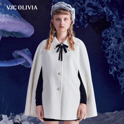 vjcolivia2023秋冬米白小个子大衣，小香风毛呢，斗篷外套女装