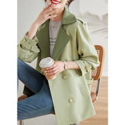 绿色西装领风衣外套女2024春秋季双排扣高级感宽松短款外套
