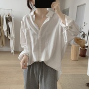 蝙蝠袖棉麻衬衫，女式韩版简约宽松显瘦蝙蝠型减龄长袖防晒衫