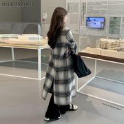 胖mm大码女装套装长款呢子，大衣女2023秋冬季格子毛呢外套高级