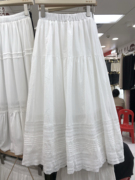 韩系甜美白色半身裙女大摆伞裙，蓬蓬裙设计感蕾丝，边气质a字中长裙
