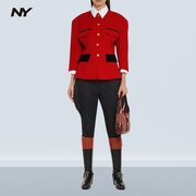 羊毛呢套装裤女23秋冬大牌立领红色，宽肩拼接外套穿搭时尚马裤