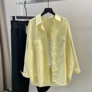 柠檬黄衬衫外套女装韩版慵懒风外搭文艺范开衫黄色糖果色休闲衬衣