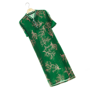 白领女装绿珊瑚真丝，立v领拼织带，短袖直身连衣裙ts22-302