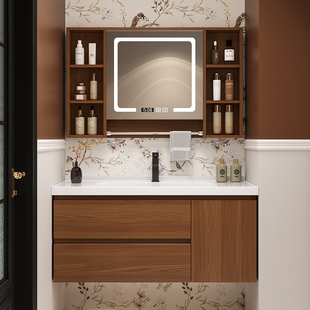 新中式实木浴室柜镜柜组合洗脸盆柜洗手盆洗漱台家用小户型卫浴柜