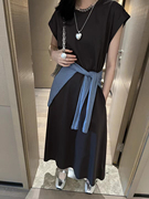 简单显瘦t裙，连衣裙韩版短袖背心，黑色显瘦裙子2024