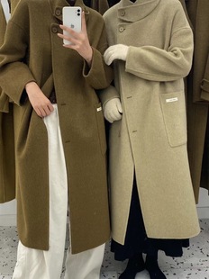 韩国东大门2023秋冬款，双面绒羊绒大衣女中长款立领，宽松羊毛外套女