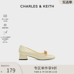 CHARLES&KEITH春夏女鞋CK1-60361424女士链条方头粗跟单鞋