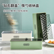 方形带盖筷子盒置物架，双层沥水筷子篓筷子，筒厨房放勺子餐具收纳盒