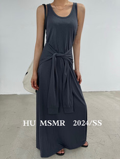 HU MSMR2024夏韩版高腰a字套头收腰绑带长款吊带背心连衣裙女