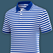 polo衫中年男士短袖海魂衫带领T恤商务翻领体恤衫夏季蓝白条纹衫