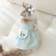 夏季猫咪连衣裙棋盘格刺绣吊带裙中型小型犬薄款宠物猫猫衣服