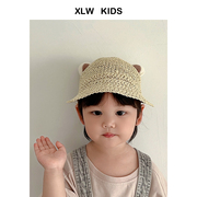 可爱小耳朵~夏季儿童沙滩，帽子男童草帽，遮阳凉帽女宝宝鸭舌太阳帽