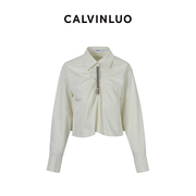 CALVINLUO 白色金属链条褶皱短衬衫 24春夏 